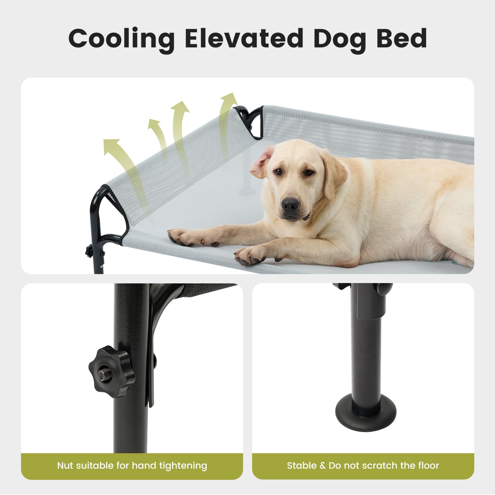 Gardner Pet bed with breathable mesh improves airflow for hot days.