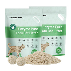 Gardner Pet Enzyme Tofu Cat Litter packaging highlights plant-based formula and odor control.