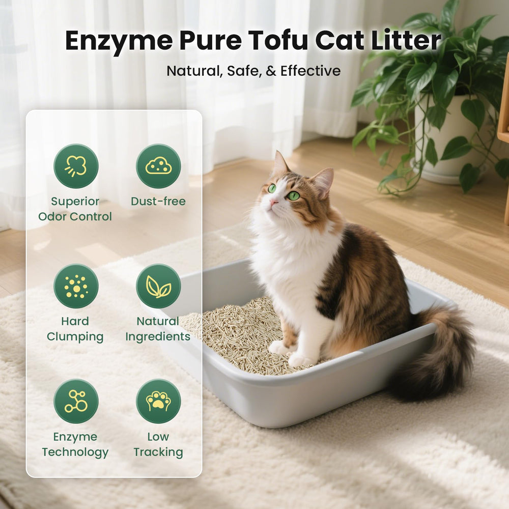 Gardner Pet Enzyme Tofu Litter flushable clump for easy disposal.