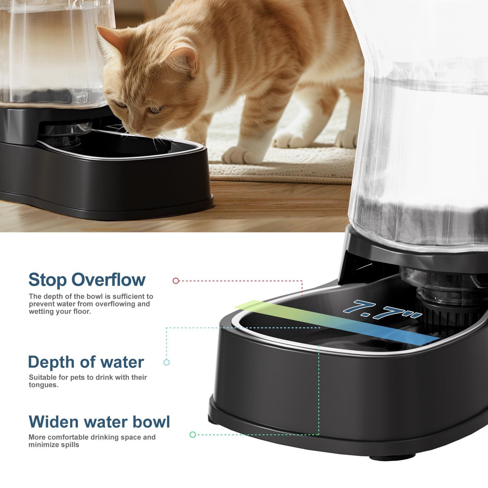 Gardner Pet filter-outlet close-up emphasizes cleaner drinking water through the built-in filter.