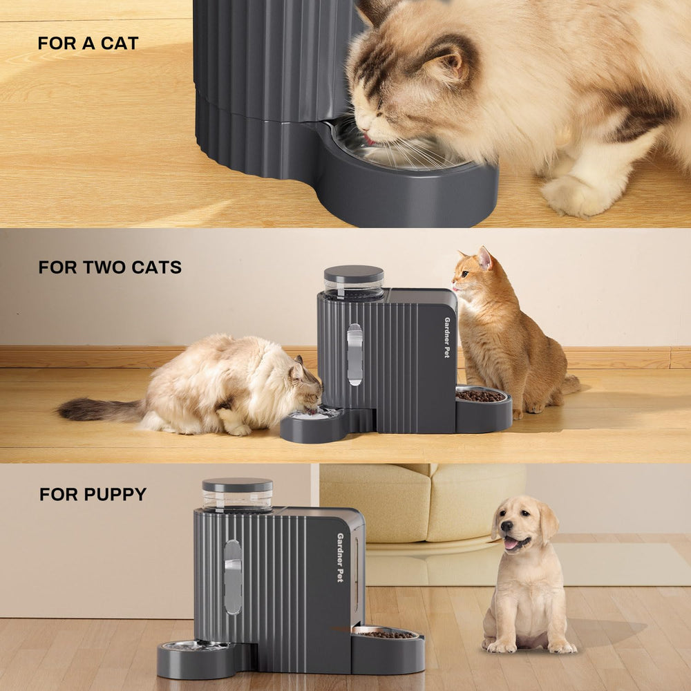 Gardner Pet gravity-feed outlet detail shows consistent dry-food flow.