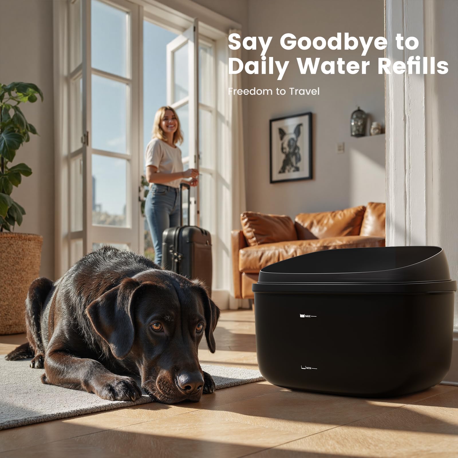 Gardner Pet fountain height at 9.7 inches fits medium to large dogs comfortably.