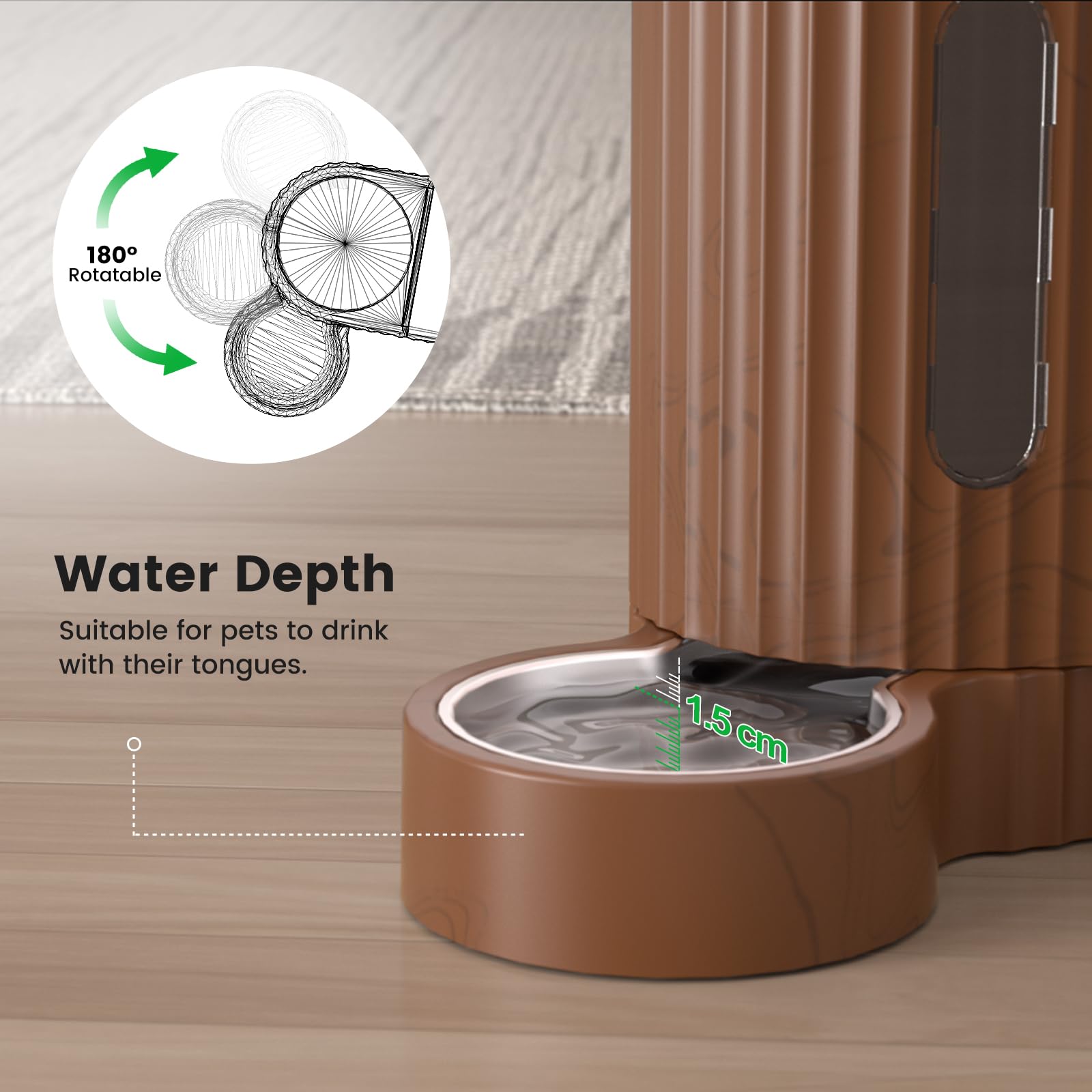 Gardner Pet gravity feeder 180 degree rotating water bowl in action.