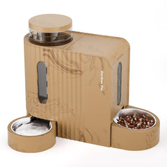 Gardner Pet Gravity automatic feeder 2in1 showing dry food portioning for trips