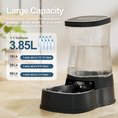 Gardner Pet gravity dispenser side profile shows a stable, low-center design that resists tipping.