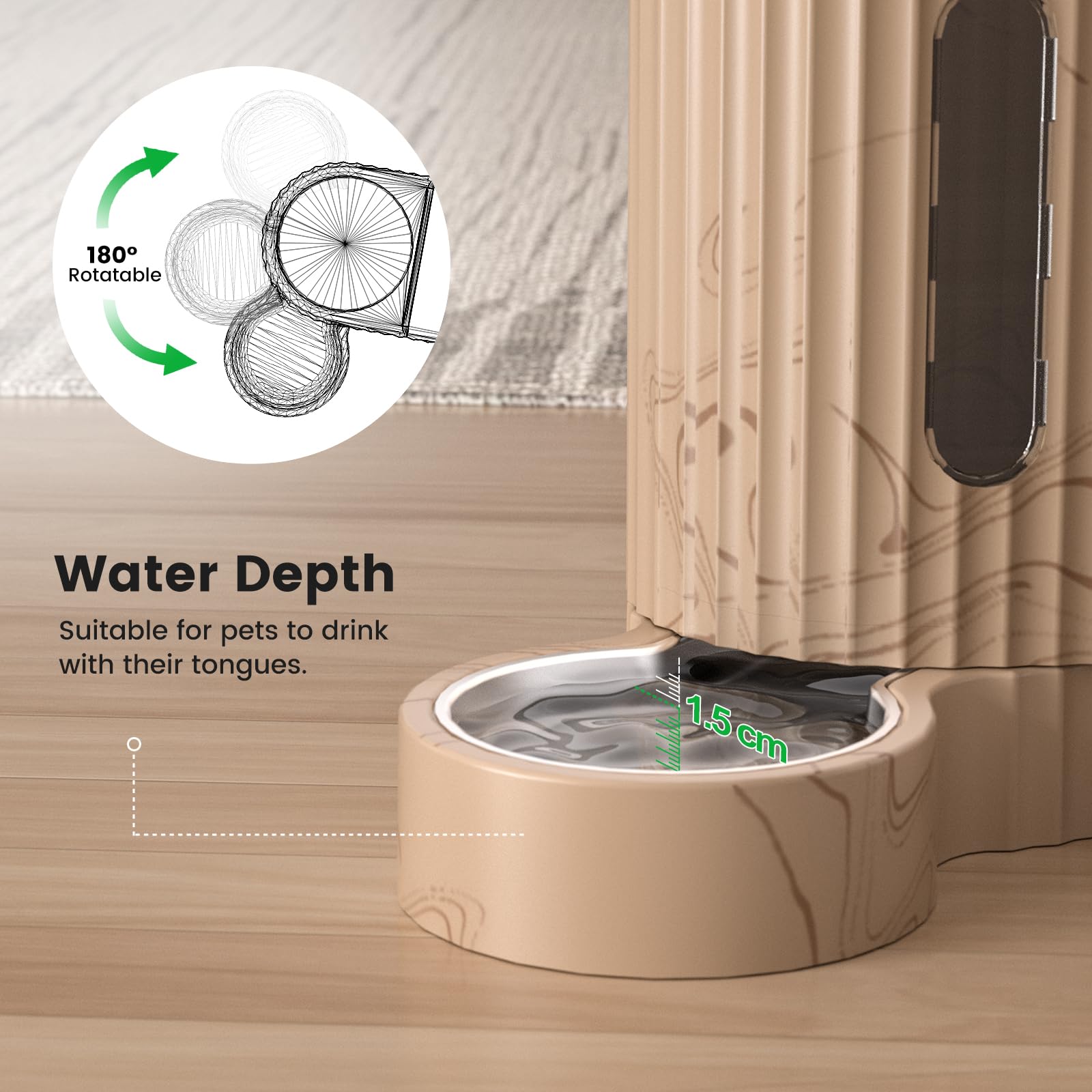 Gardner Pet Gravity light woodgrain design enhances any pet feeding area
