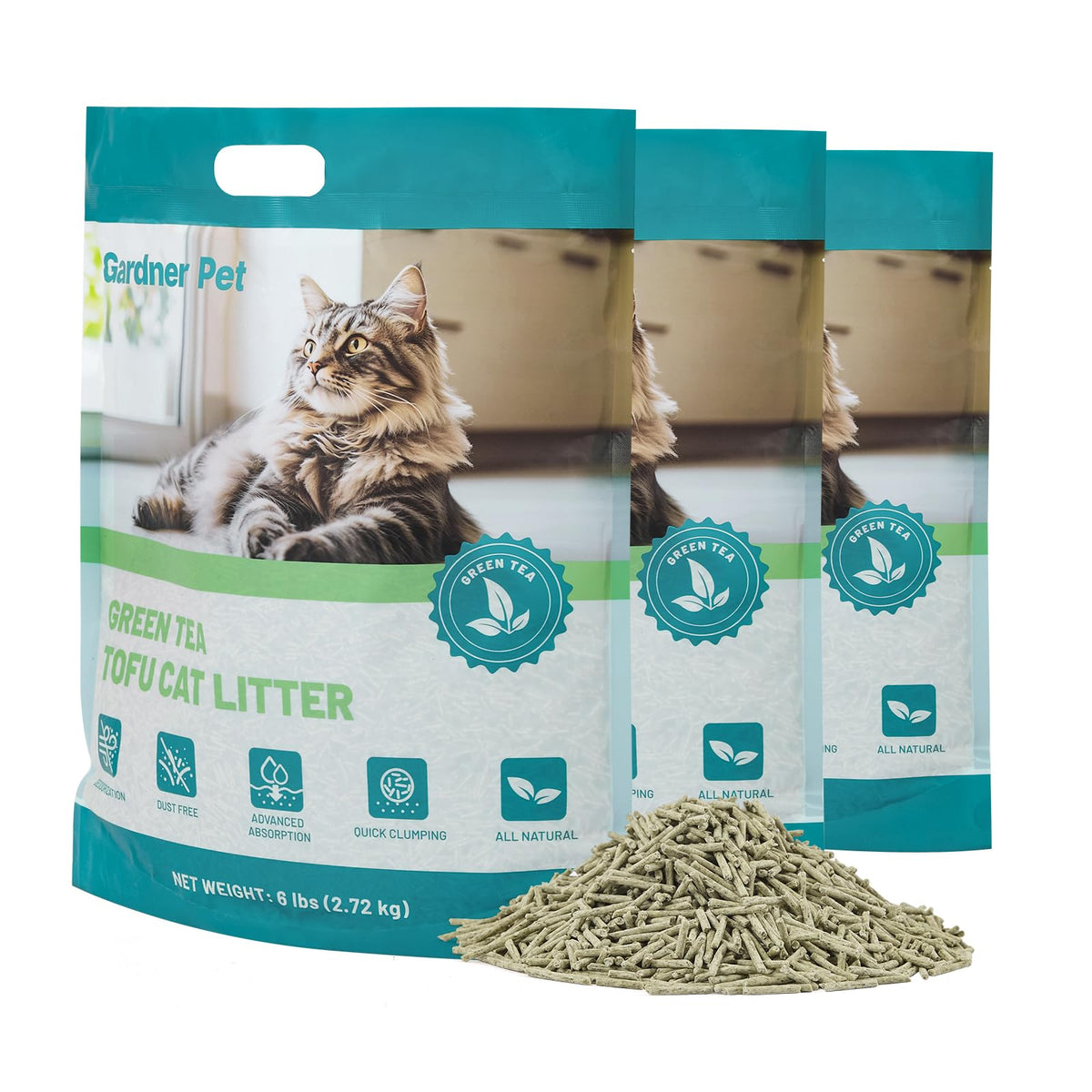 Gardner Pet Natural Tofu Cat Litter pack-front – dust-free, convenient multi-pack for households