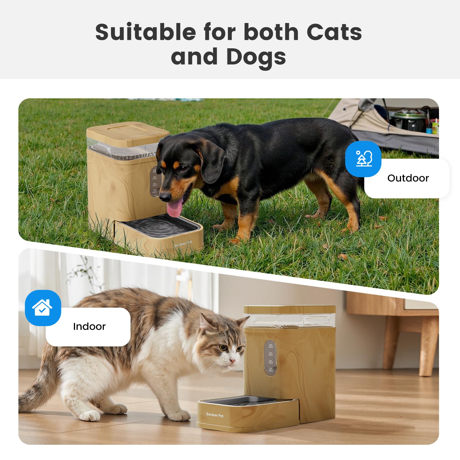 Gardner Pet gravity waterer operates silently for a peaceful home