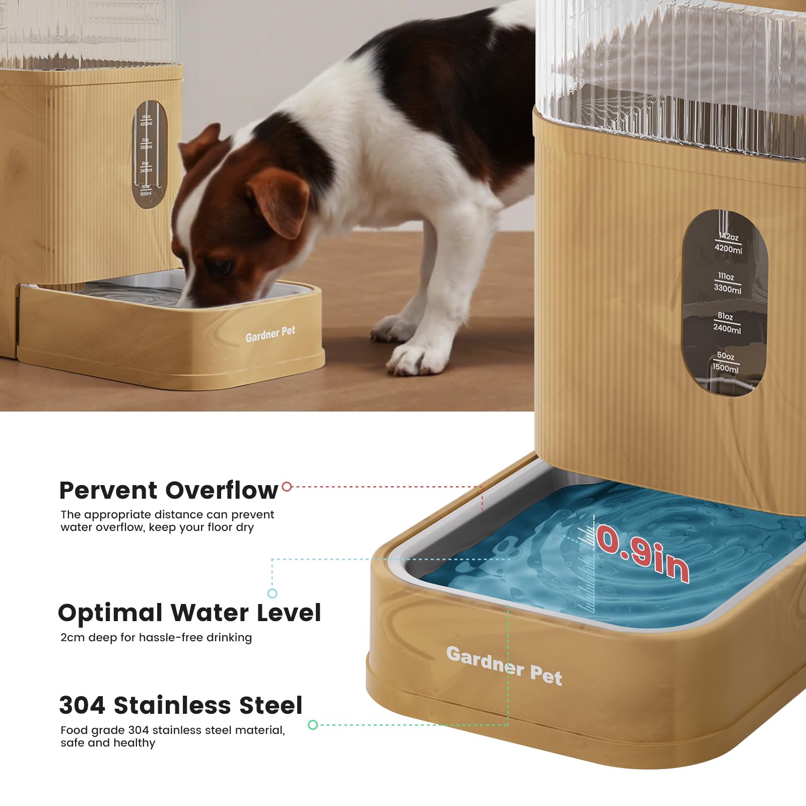 Gardner Pet gravity waterer operates silently for a calm home
