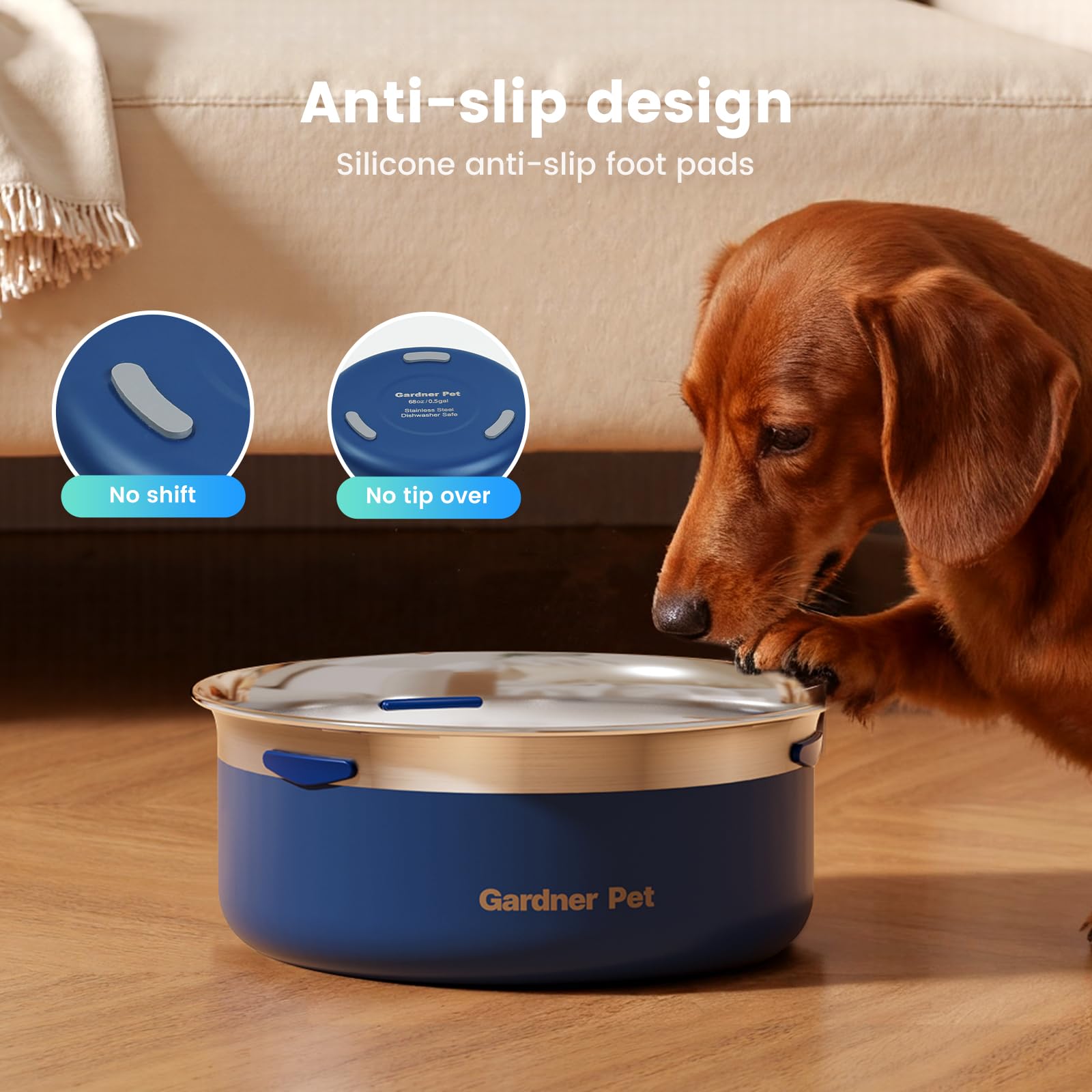 Gardner Pet Slow Water Bowl suits flat-faced breeds with comfortable height.