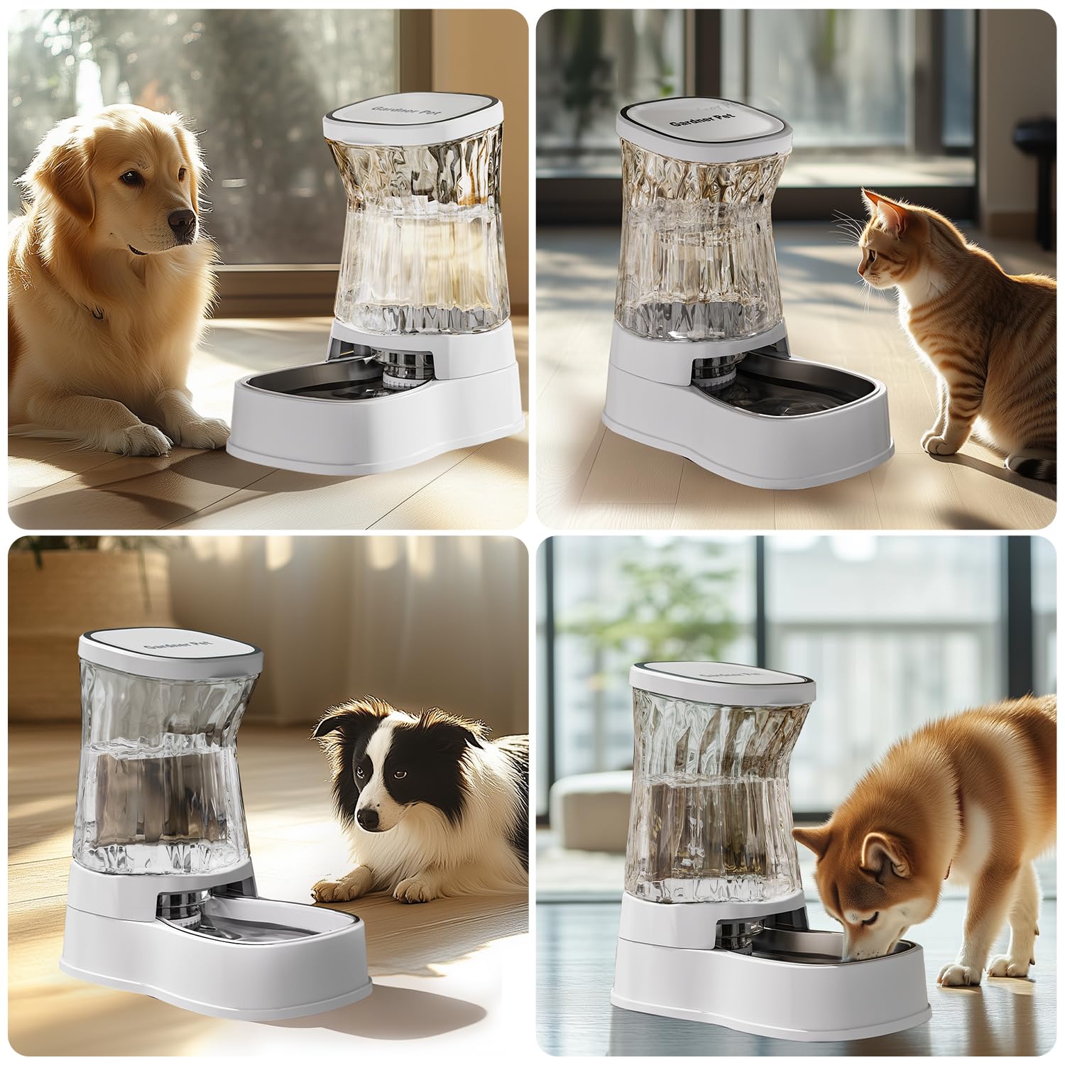 Gardner Pet transparent water level view lets you monitor supplies easily.