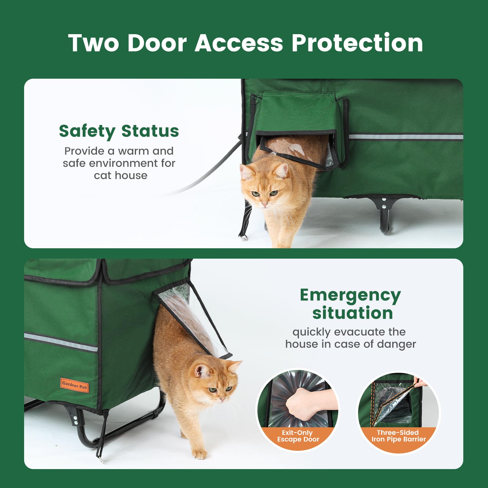 Gardner Pet X-Large Cat House one-way escape door keeps cats safe from predators.