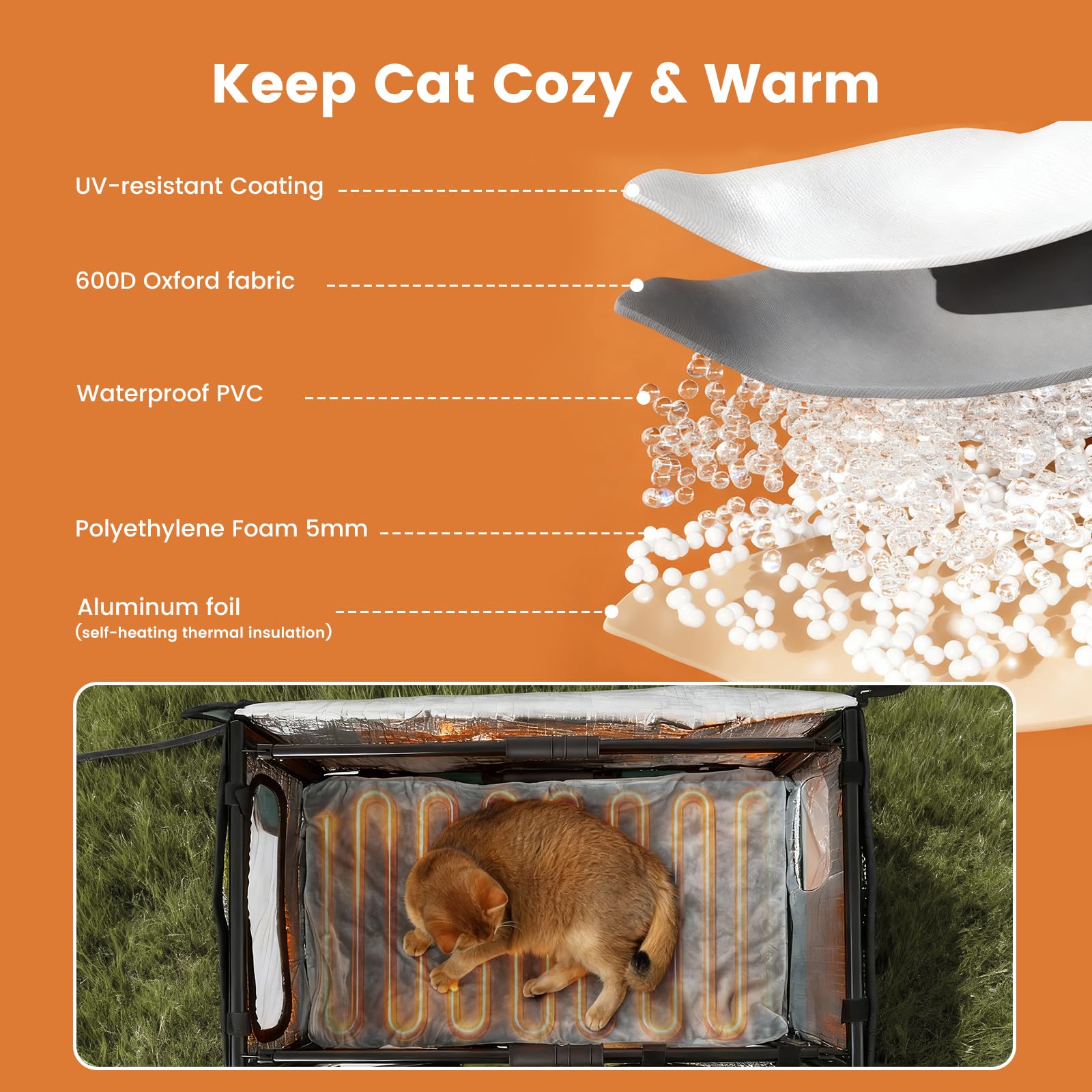 Gardner Pet X-Large Cat House heated shelter offers warm comfort during chilly evenings.