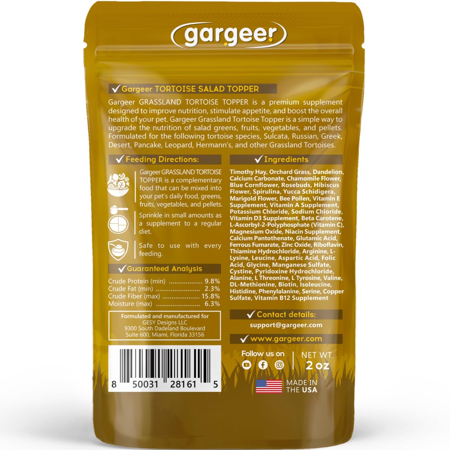 Gargeer Grassland Tortoise Topper mix adds flavor and encouragement at meals.
