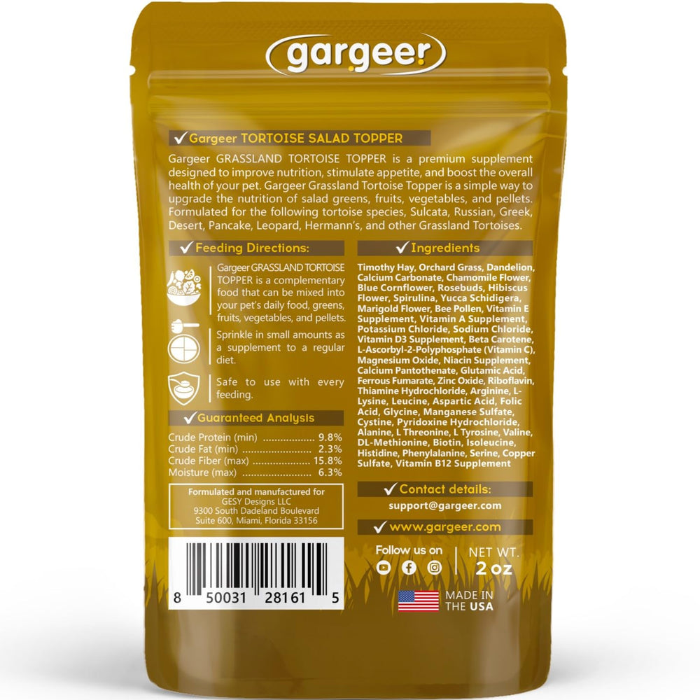 Gargeer Grassland Tortoise Topper mix adds flavor and encouragement at meals.