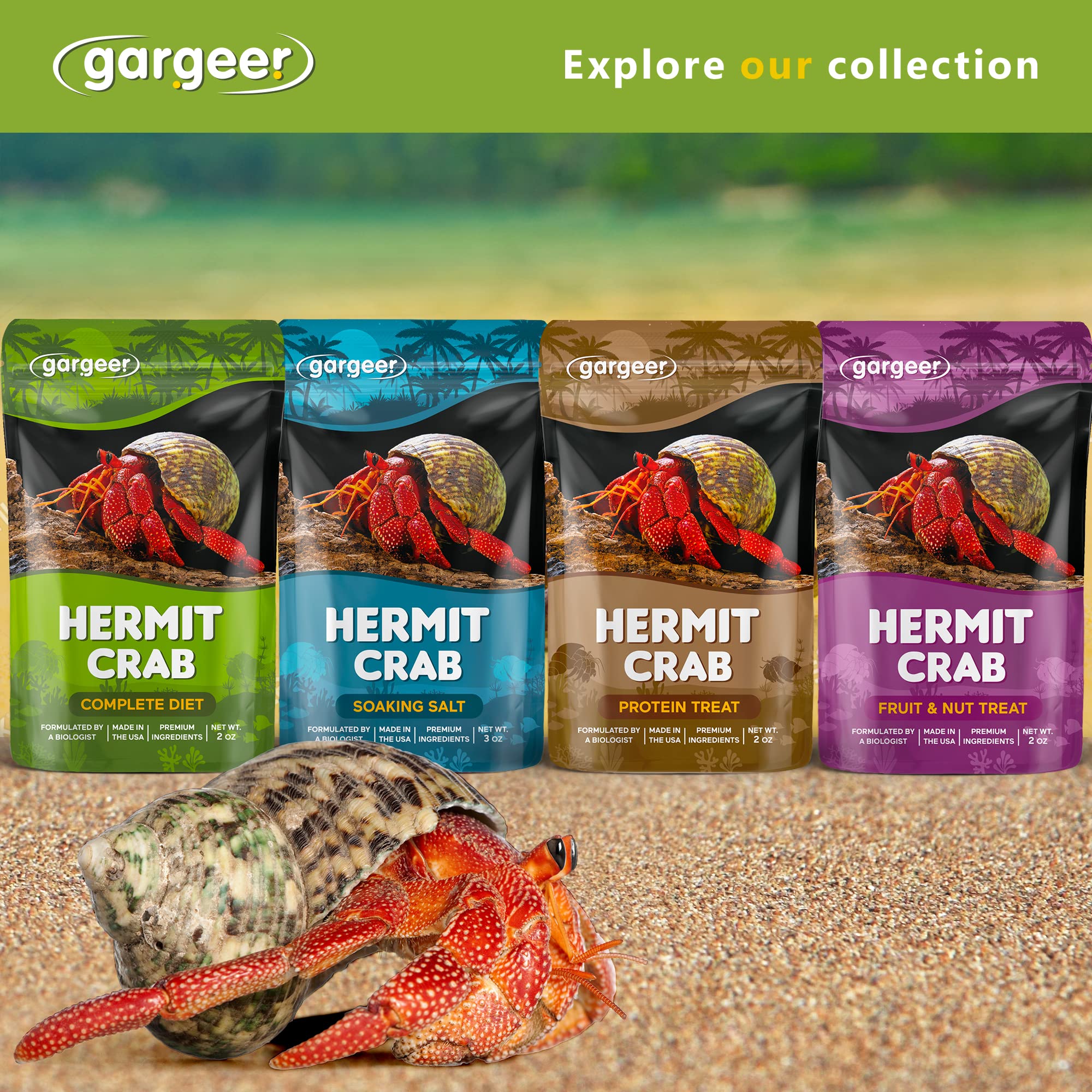 Gargeer hermit crab diet in use supports balanced nutrition.