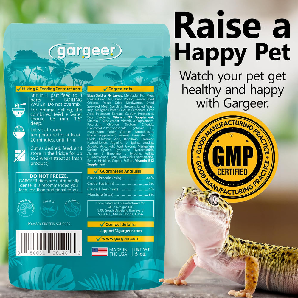 Gargeer leopard gecko gel diet being prepared into a moist ready-to-use meal.