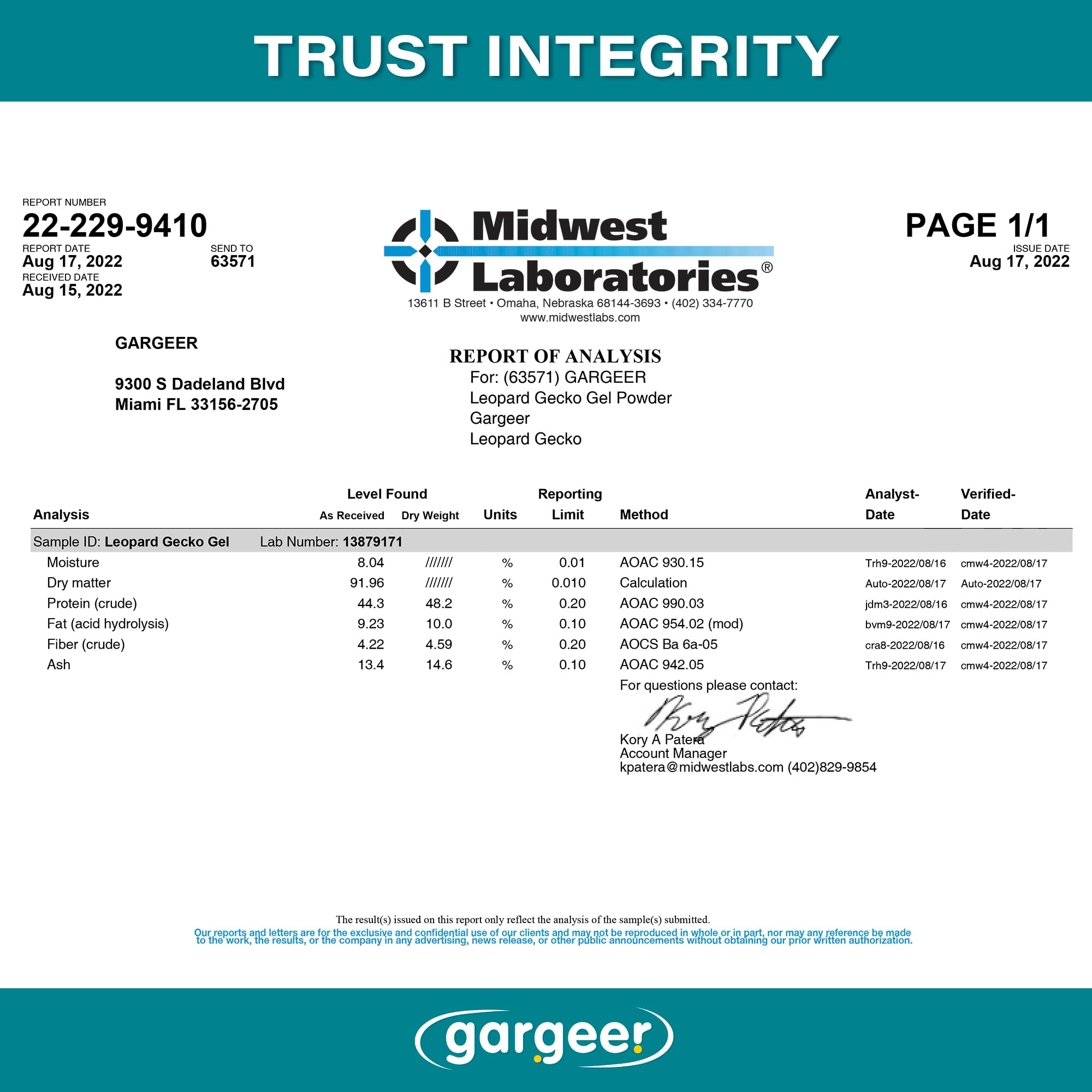 Gargeer made in USA label highlights local production and support.