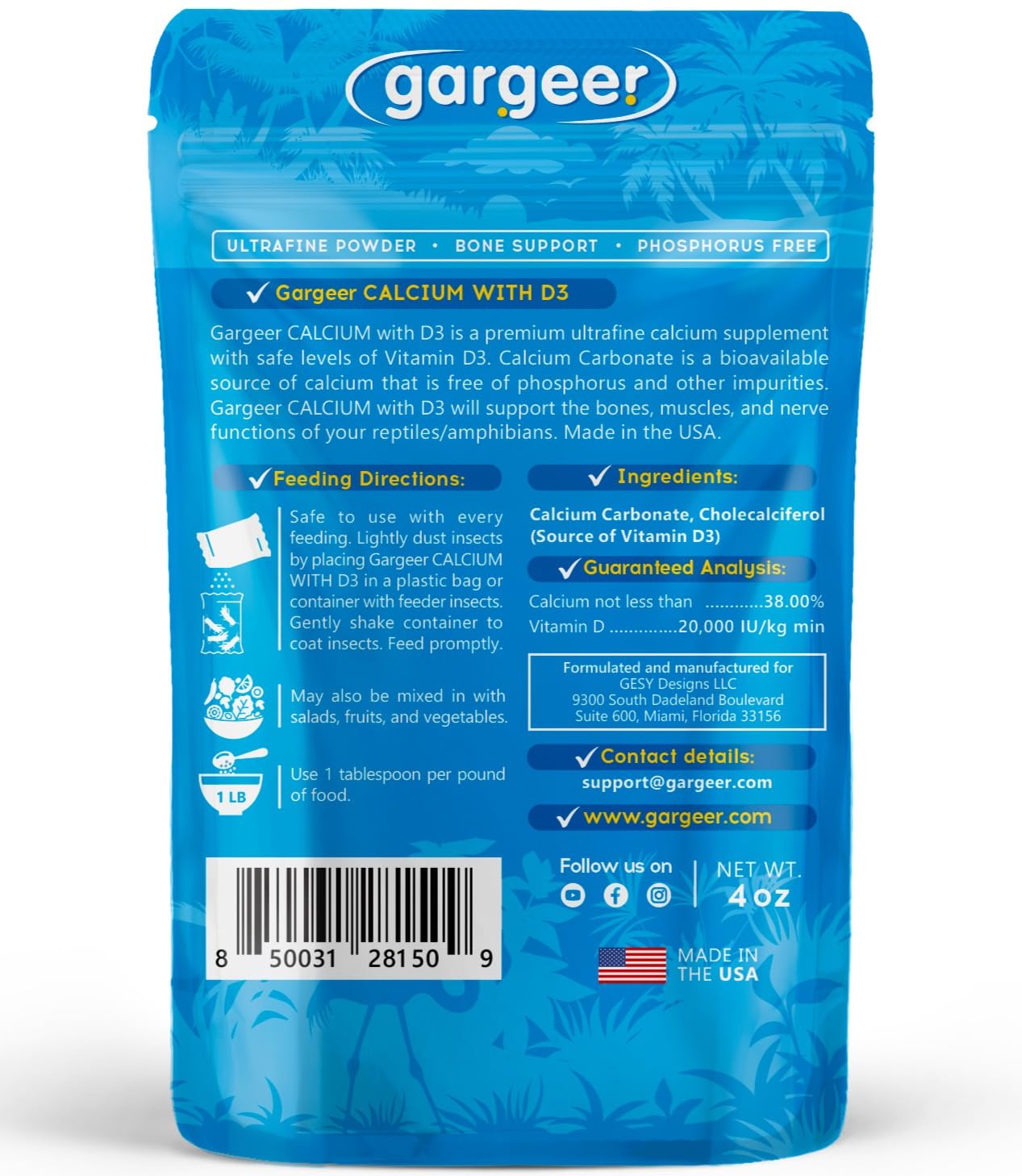 Gargeer reptile calcium powder ultrafine particles close-up for easy coating.