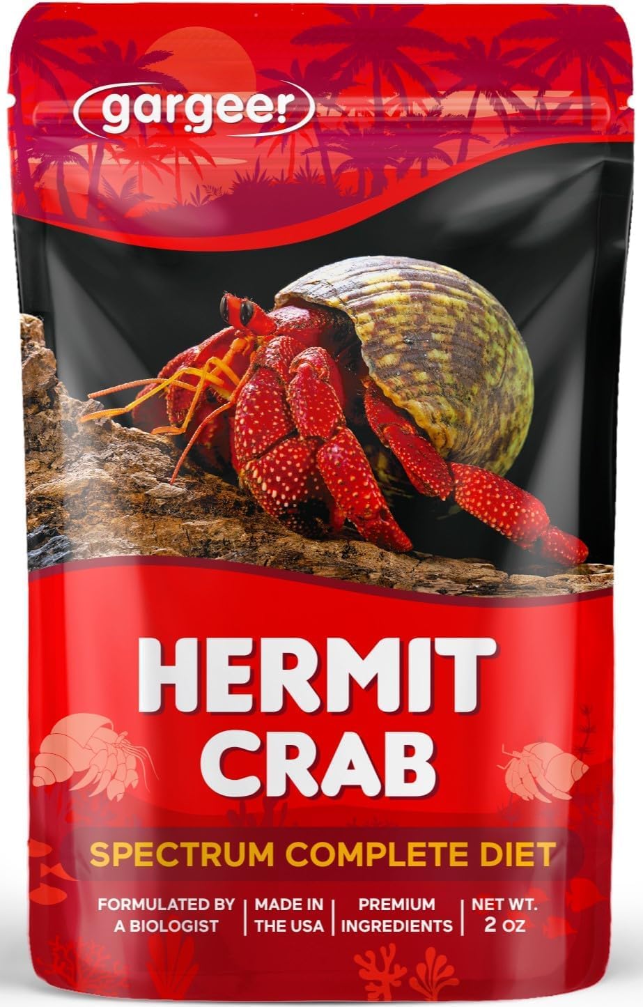 Gargeer Spectrum diet packaging highlights complete hermit crab formula for easy feeding.