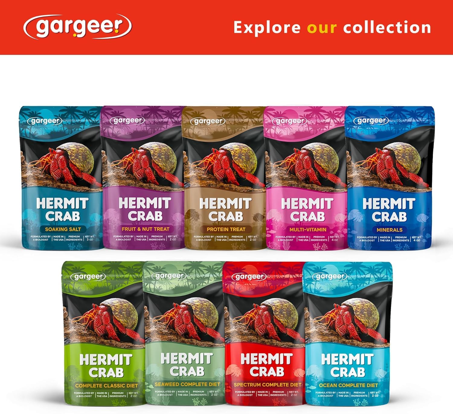 Gargeer Spectrum non-GMO ingredients ensure safer, natural hermit crab nutrition.