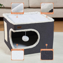 Garnpet cube bed with removable cushion cover for easy cleaning.