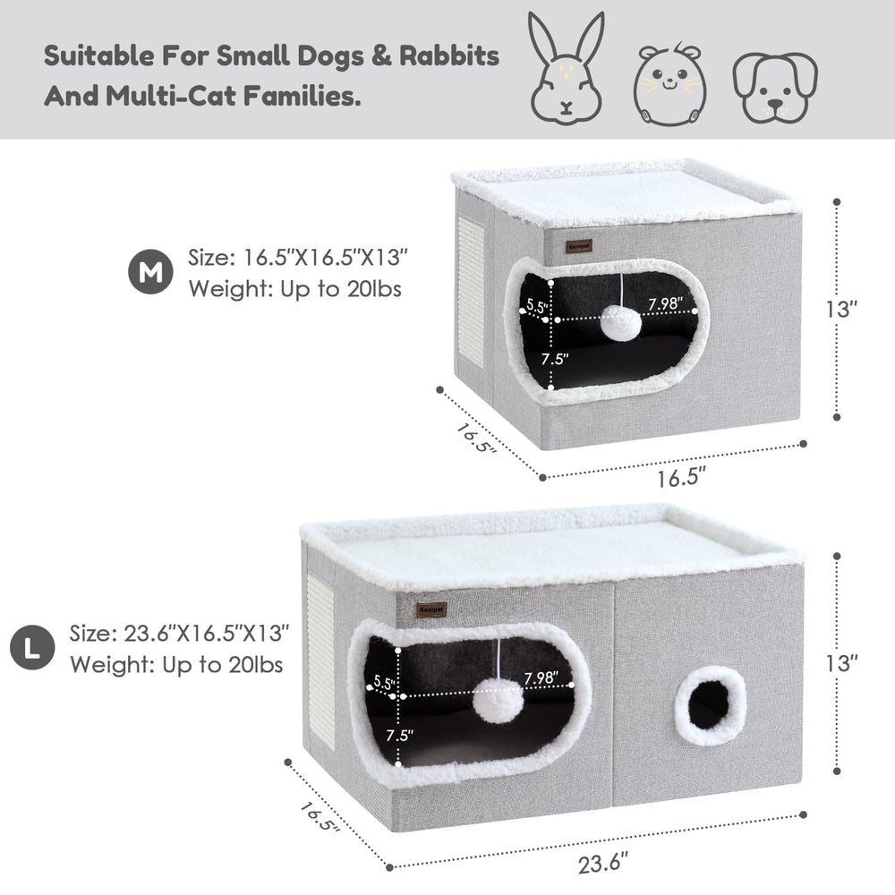 Garnpet cat bed with hanging plush ball invites playful engagement and mental stimulation.