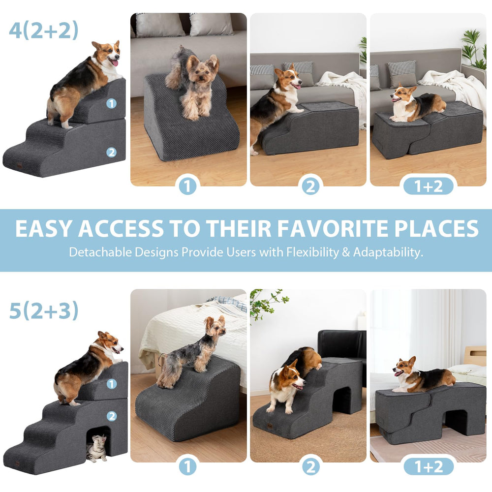 Garnpet dog stairs 4-step-foldable dark-grey enables easy sofa climbs