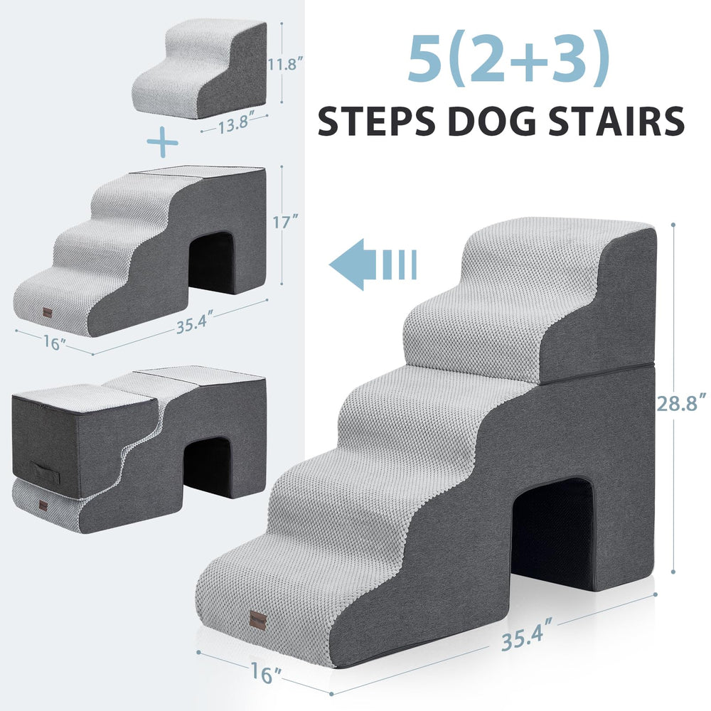 Garnpet dog stairs 5-step-foldable dark-grey supports bed access up to 28 inches