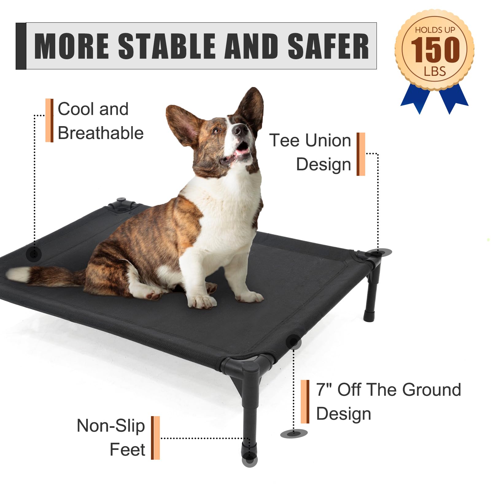 Garnpet elevated dog bed Textilene mesh offers durability and easy outdoor cleaning.