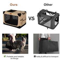 Garnpet four-door travel dog kennel with mesh windows for ventilation during outdoor trips.