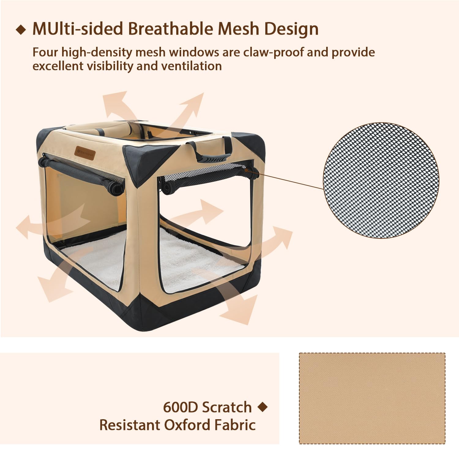 Garnpet sturdy steel-frame soft crate visible inside for secure at-home containment.