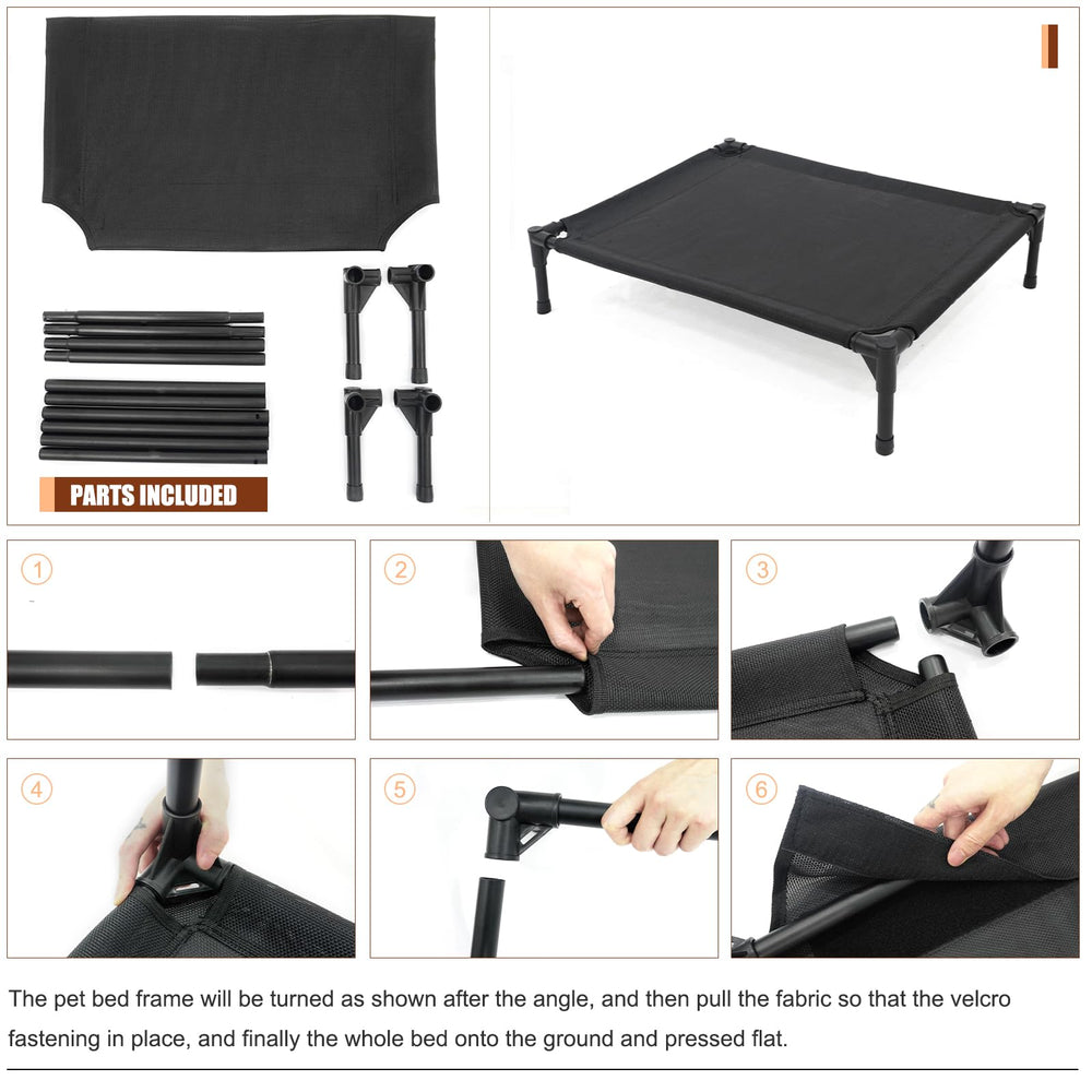 Garnpet XL elevated bed dog relaxing on cot promotes cooler comfort