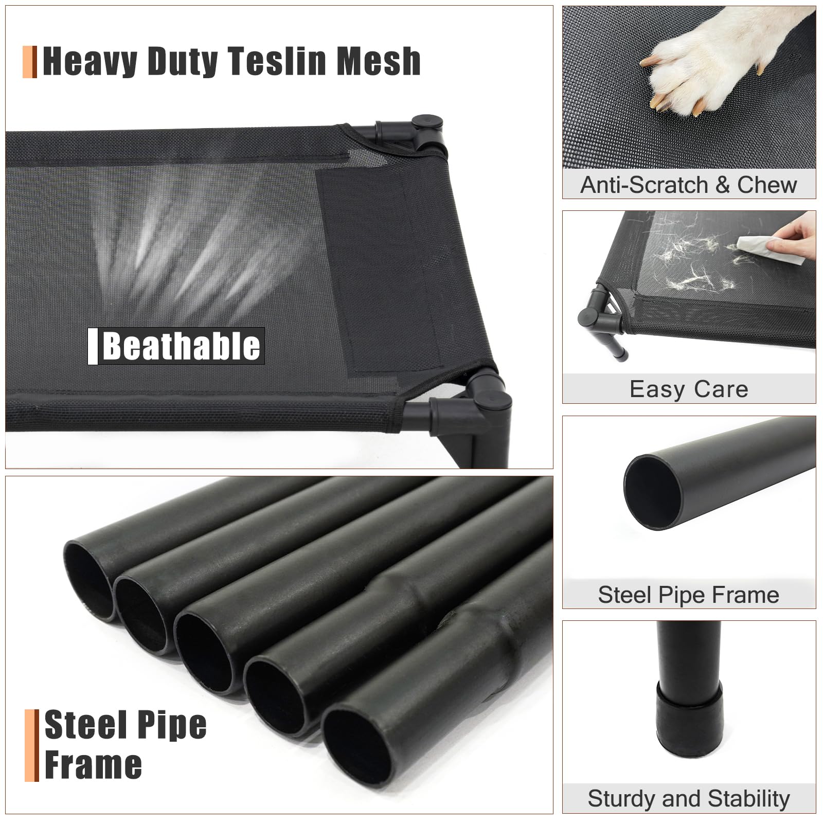 Garnpet XL elevated bed mesh closeup highlights breathable Textilene mesh