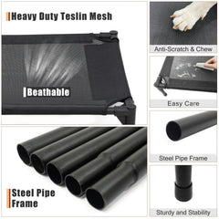 Garnpet XL elevated bed mesh closeup highlights breathable Textilene mesh