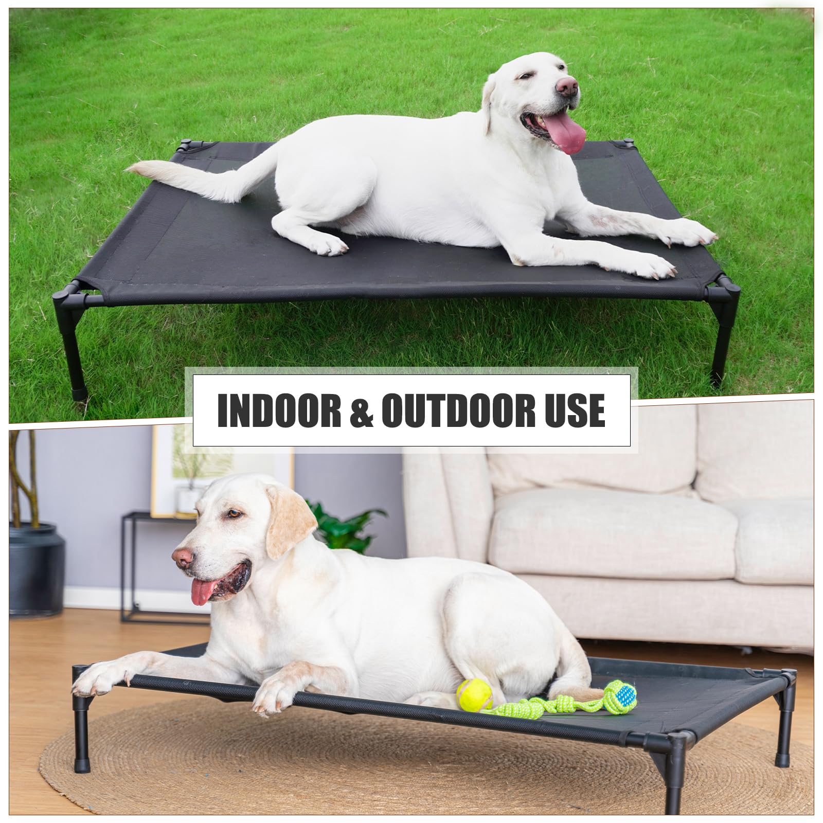 Garnpet XL elevated bed outdoor use demonstrates weather-friendly setup