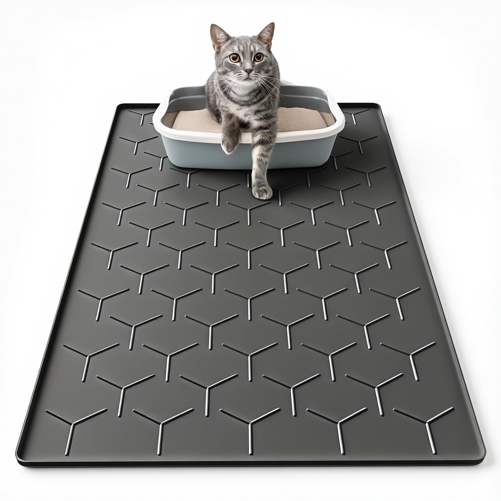 Garoopion silicone cat litter mat large 34x22 traps litter to reduce tracking