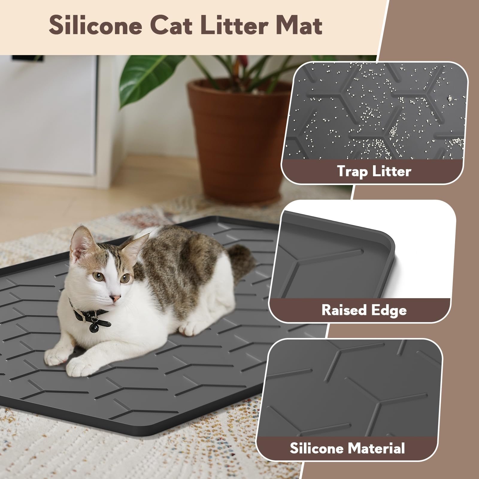 Garoopion silicone cat litter mat shows paws-friendly surface for comfortable steps