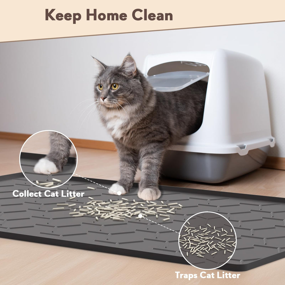 Garoopion silicone litter mat with high edges provides leak protection and easy cleanup