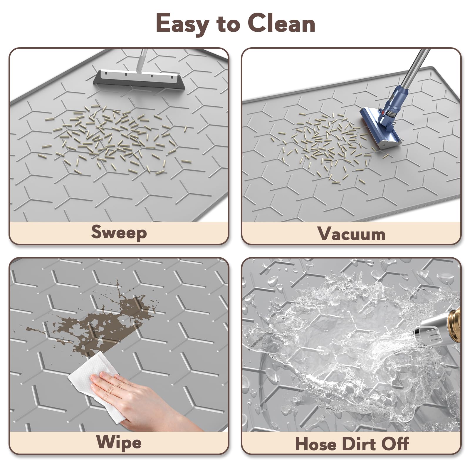 Garoopion cat litter mat easy-clean demonstrates rinse-and-sweep capability