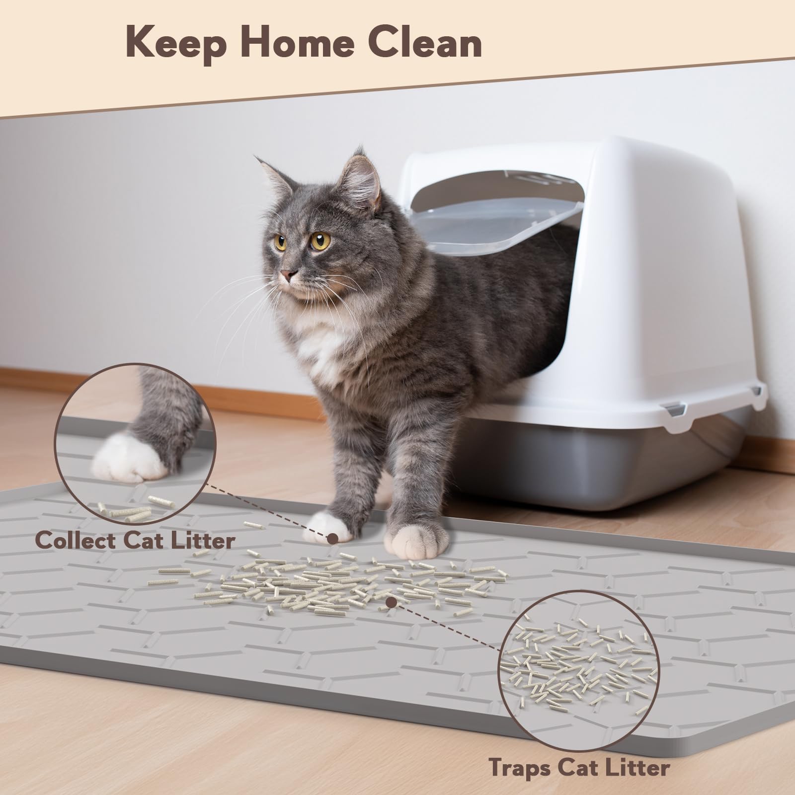 Garoopion cat litter mat waterproof edge design emphasizes leakproof containment