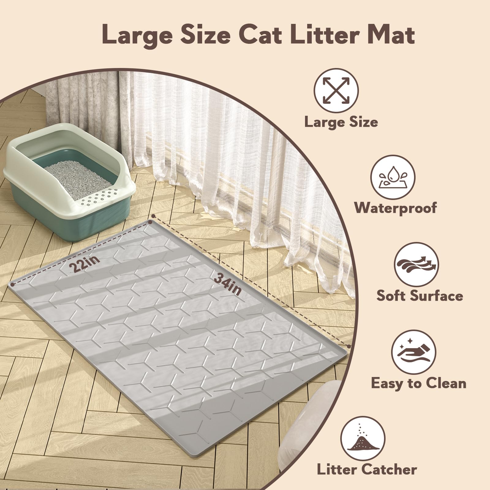Garoopion cat mat easy-clean surface showing quick vacuum, sweep, or rinse cleanup.