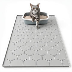 Garoopion cat mat for litter box, 34x22, gray, designed to trap litter and reduce tracking.