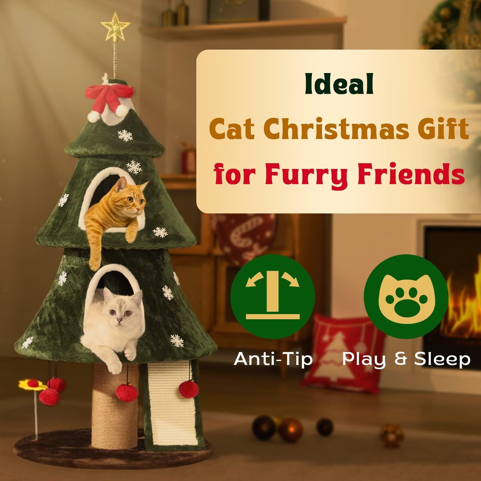Garsing Christmas Cat Tree Tower cat ladder playground enables safe climbing and exploration.