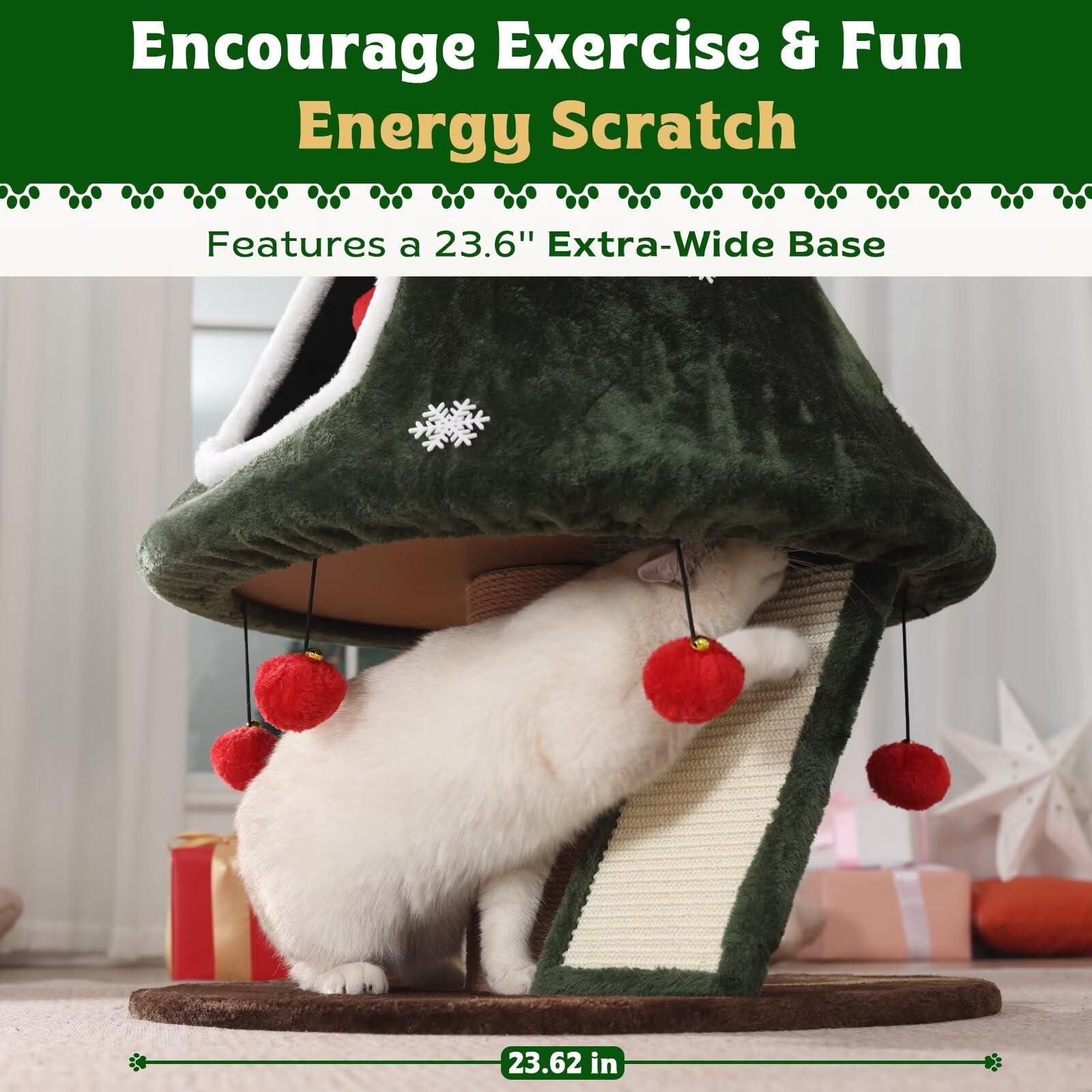 Garsing Christmas Cat Tree Towers two condos provide private cozy spaces for multiple cats.