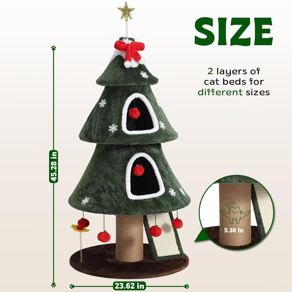 Garsing Christmas Cat Tree Tower base anti-tip highlights stability during active play.
