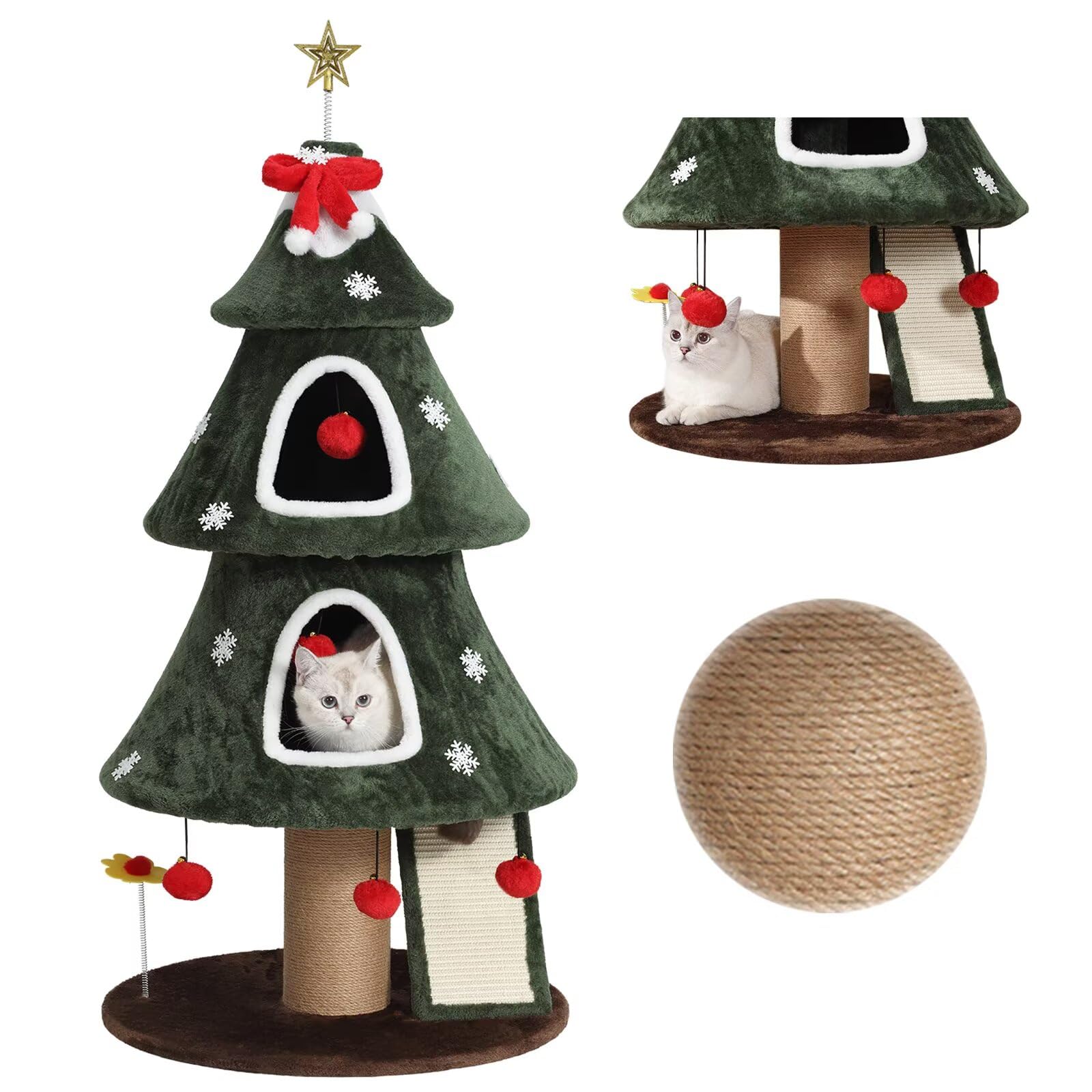Garsing Christmas Cat Tree Tower wall anchor demonstrates enhanced safety for wiggle-prone climbers.