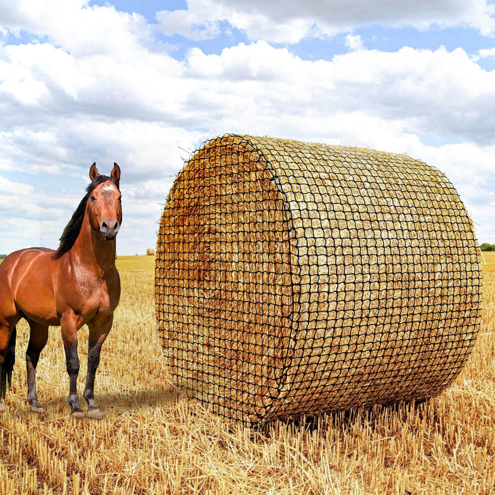Gasgimos round bale hay net wrapped around a bale for durable feeding.