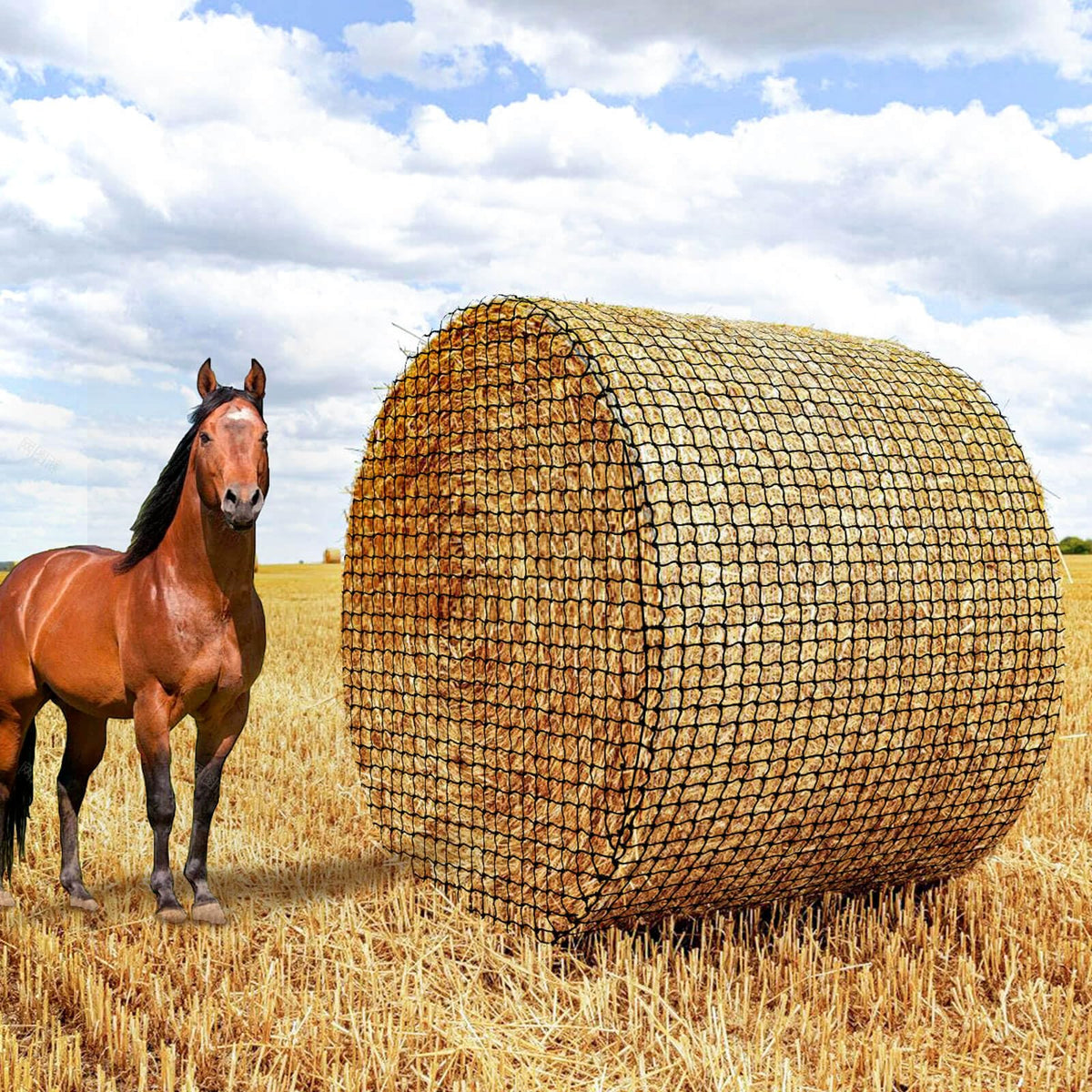 Gasgimos round bale hay net wrapped around a bale for durable feeding.