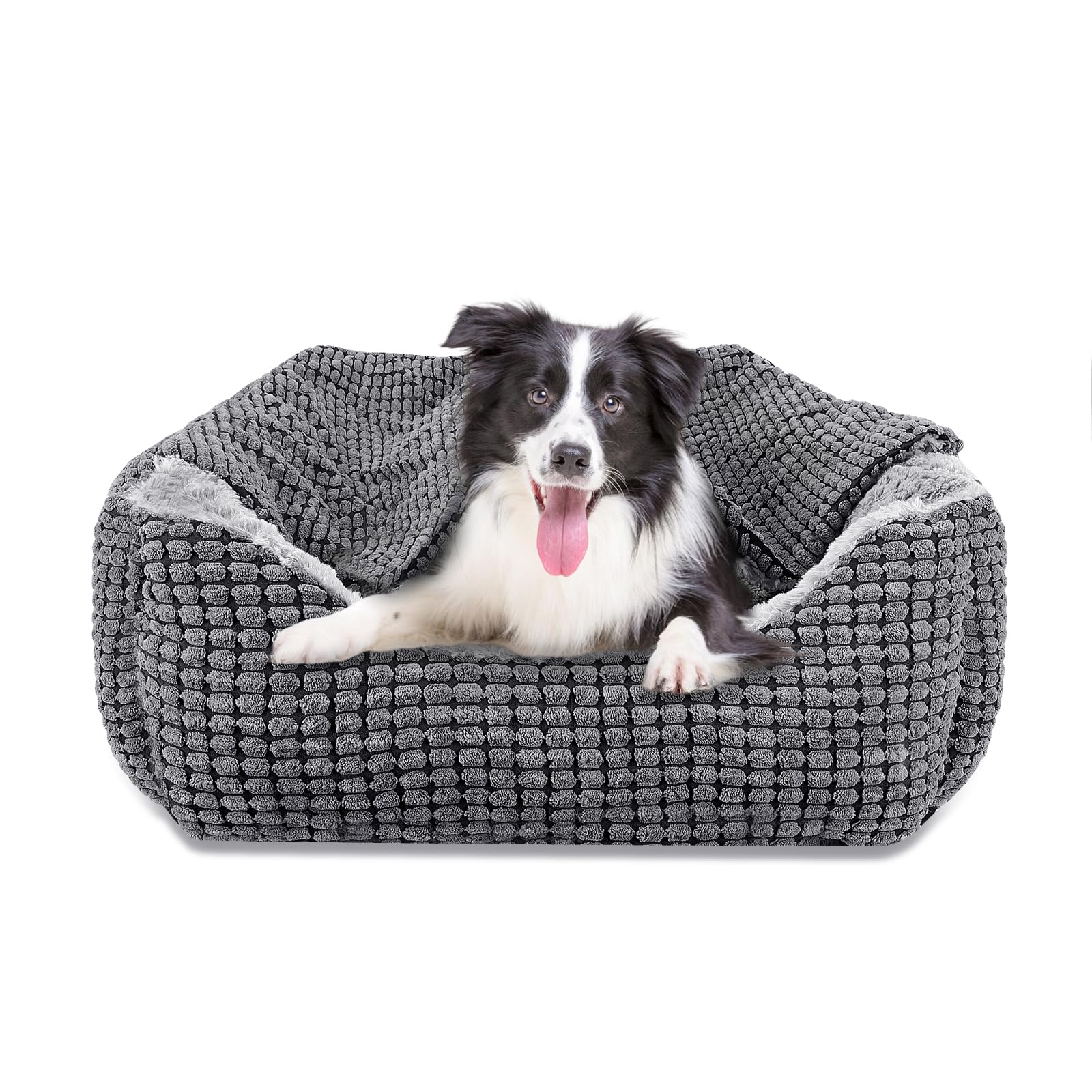 GASUR hooded dog bed in grey rectangle offering cozy nesting for pets.